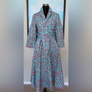 J. Peterman "1947" Cotton Turquoise Blue Floral Dress Sz 12 $228